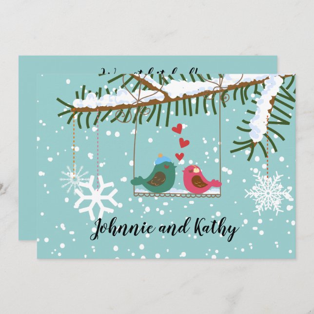 Convites Pássaros de Amor Balanço Recepção de Inverno Apena (Frente/Verso)