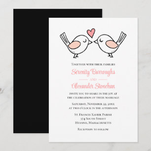 Convites Pássaros de Amor Caprichosos Rosa Casamento Preto