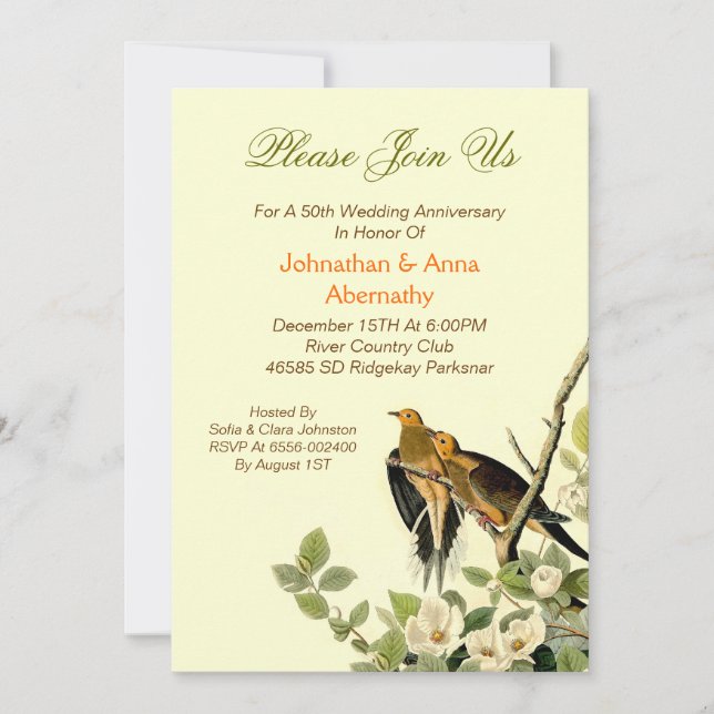 Convites pássaros de amor casamento vintage aniversário (Frente)