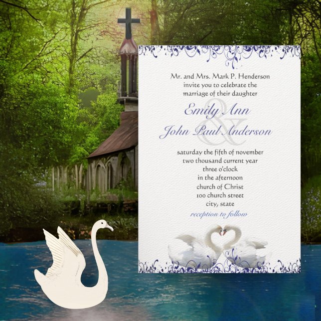 Convites Pássaros de Amor Cisne Redemoinho Azul Casamento  (Criador carregado)