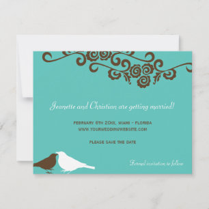 Convites Pássaros de amor no jardim azul turquesa, salvar a