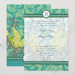 Convites Pássaros de Amor Vintage Damask Endívia da Lagoa C