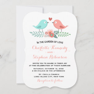 Convites Pássaros do Amor Divertidos Casamento Floral Rosa