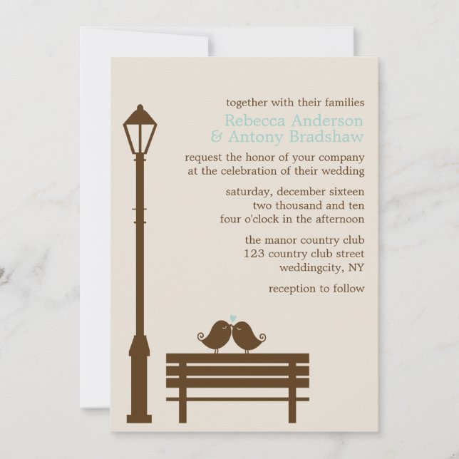 Convites Pássaros do Amor no Park Bench Wedding (Frente)