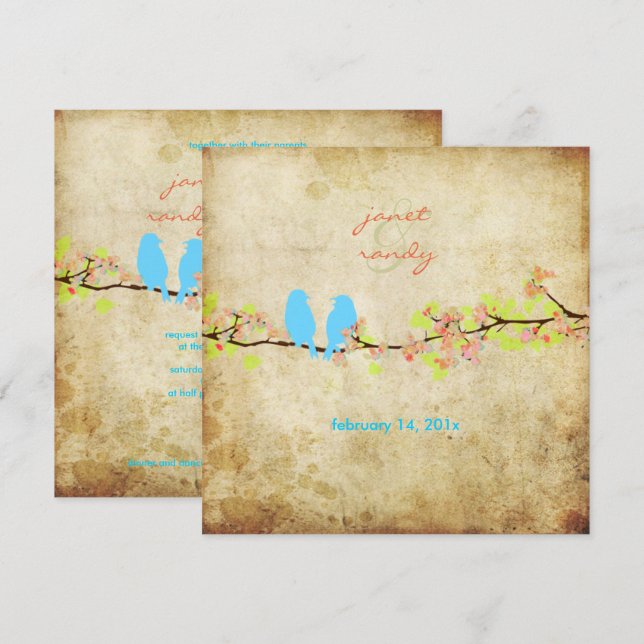 Convites Pássaros do amor venenoso/flores coloridas (Frente/Verso)