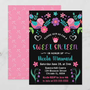 Convites Pássaros e Floral Mexicana Festa Doce Dezesseis