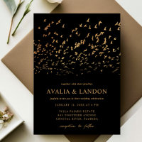 Pássaros Elegantes de um Casamento Preto e Dourado