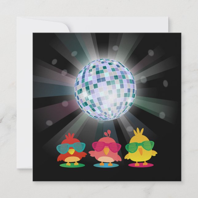 Convites Pássaros Fofos com Óculos de Sol Dançando e se div (Frente)