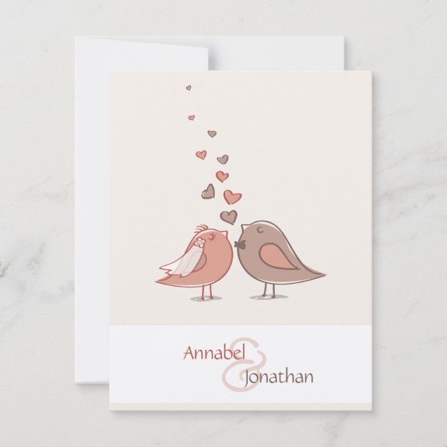 Convites Pássaros retros dos noivos (Frente)