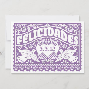 Convites Pássaros roxos Papel Picado do amor de Felicidade