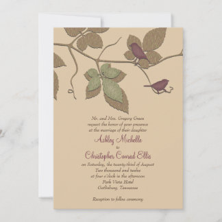 Convites Pássaros Verdes Roxos Deixam Casamento outono