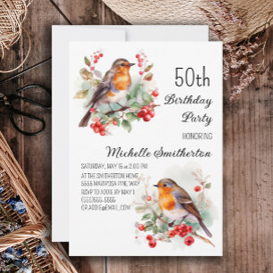 Convites Pássaros Vintage Robin Redbreast 50º Aniversário