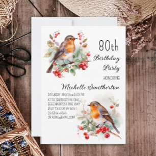 Convites Pássaros Vintage Robin Redbreast 80º Aniversário