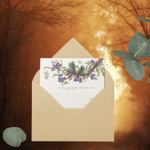 Convites Pássaros Vintage Verde-Azul em Galho com Flores Ro