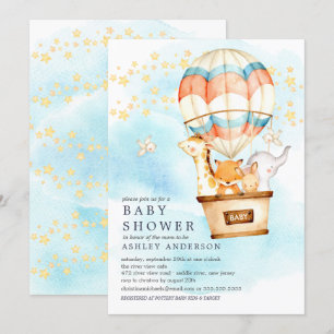 Convites Passeio de Balão de Ar Quente com Animais Bebês Ch