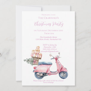 Convites Passeio de Compras de Natal de Scooter Rosa