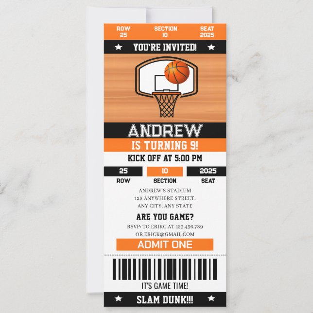 Convites Passos de Eventos de Aniversário de Basquete Final (Frente)