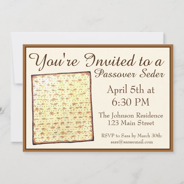 Convites Passover Seder Jewish Holiday Janto Matzo Matzah (Frente)