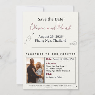 Convites Passport Save Date - Burgundy & Champagne