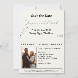 Convites Passport Save the Date - Sage & Beige | Russo