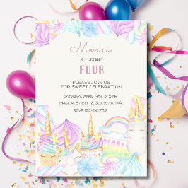 Convites Pasta arco-íris cor unicórnio doce aniversário