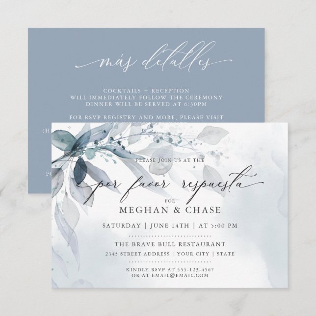 Convites Pasta Azul Dusty PERSONALIZAR2 RSVP DETALHES Convi (Frente/Verso)