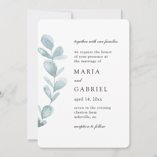 Convites Pasta de água. Casamento branco simples (Frente)
