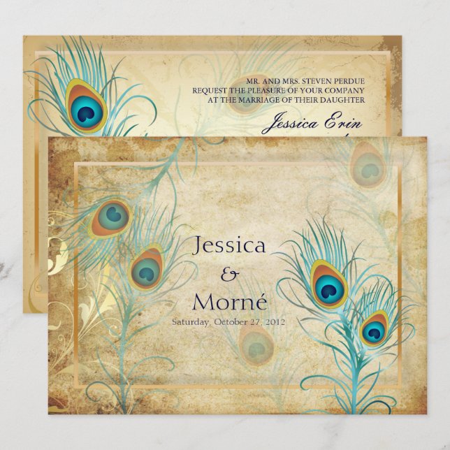 Convites Pasta de pavão de safena de pixDezines/cores DIY (Frente/Verso)