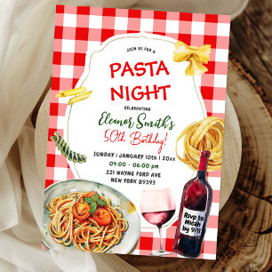 Convites Pasta Noite e Vinho Janto de Aniversário Adulto