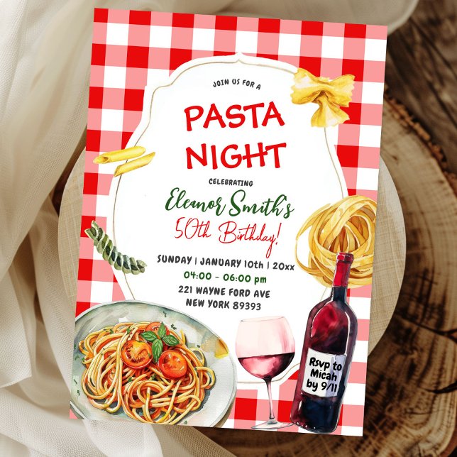 Convites Pasta Noite e Vinho Janto de Aniversário Adulto (Criador carregado)