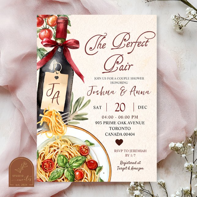 Convites Pasta Wine Perfect Pair Bridal Shower (Criador carregado)