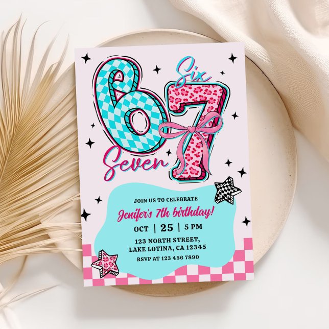 Convites Pastel 67  Six Seven Girl Birthday Party (Criador carregado)
