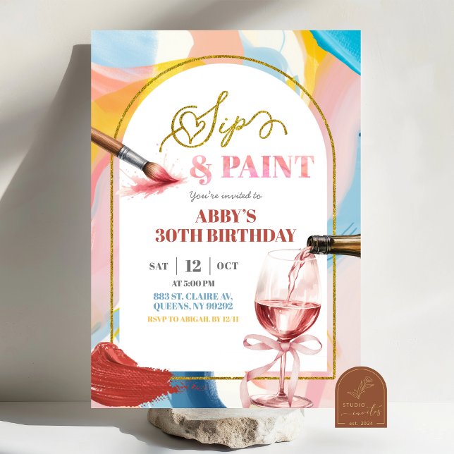 Convites Pastel Adult Birthday Paint and Sip Invitation (Criador carregado)