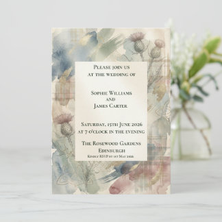 Convites Pastel Água-cor Thistle Xadrez Casamento Escocês