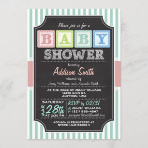 Convites Pastel Alphabet Blocks Chá de fraldas