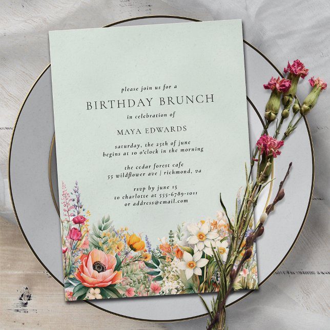 Convites Pastel Aqua Blue | Elegante Floral Birthday Brunch (Criador carregado)