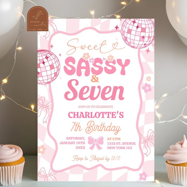 Convites Pastel Arco-Íris Retrô Sassy Sweet Sassy Sete (Criador carregado)