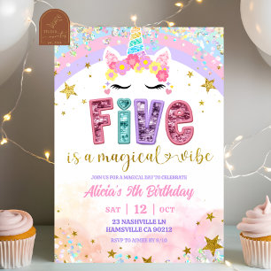 Convites Pastel Arco-Íris Unicórnio Mágico 5º Aniversário
