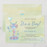 Pastel azul adorável robô é um menino baby shower