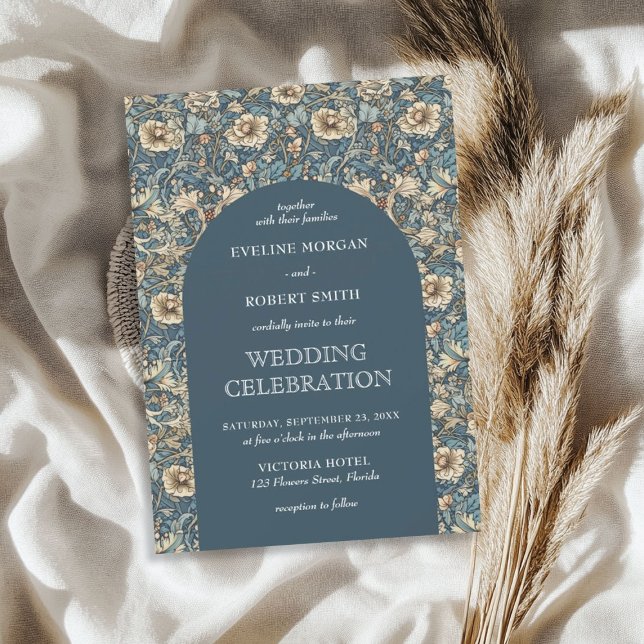 Convites Pastel azul-marfim floral Art Nouveau (Elegant pastel blue ivory floral Art Nouveau Invitation)
