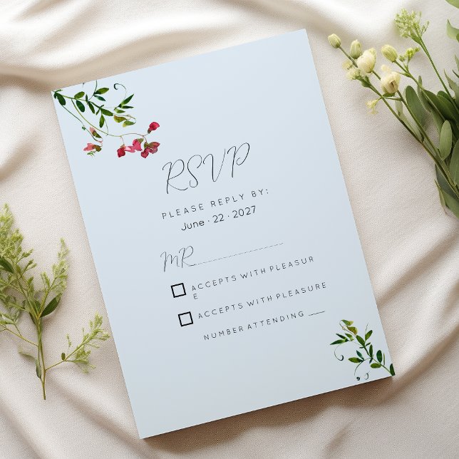 Convites Pastel azul rosa vermelho verde flores RSVP (Pastel blue pink red green flowers RSVP )