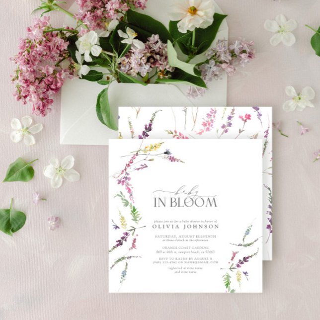 Convites Pastel Baby em Flor Script Floral Chá de Bebê (Criador carregado)