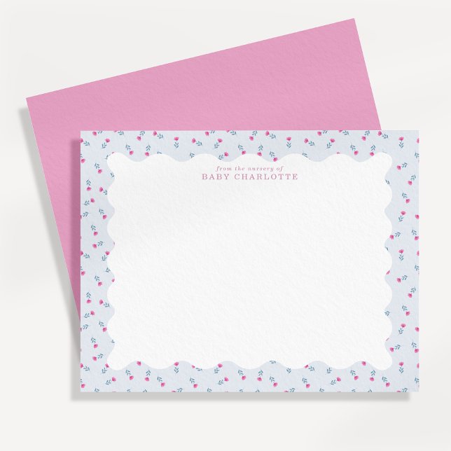 Convites Pastel Baby Floral Wavy Border Note Card (Criador carregado)
