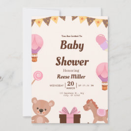 Convites Pastel Baby Shower Invite – Balloons, Bear & Candy