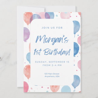 Convites Pastel Balloon First Birthday Invitation