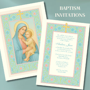 Convites Pastel Baptism Mary e Jesus Floral