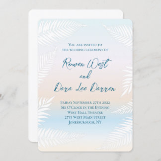 Convites Pastel Beach Sunset Tropical Palm Leaf Wedding