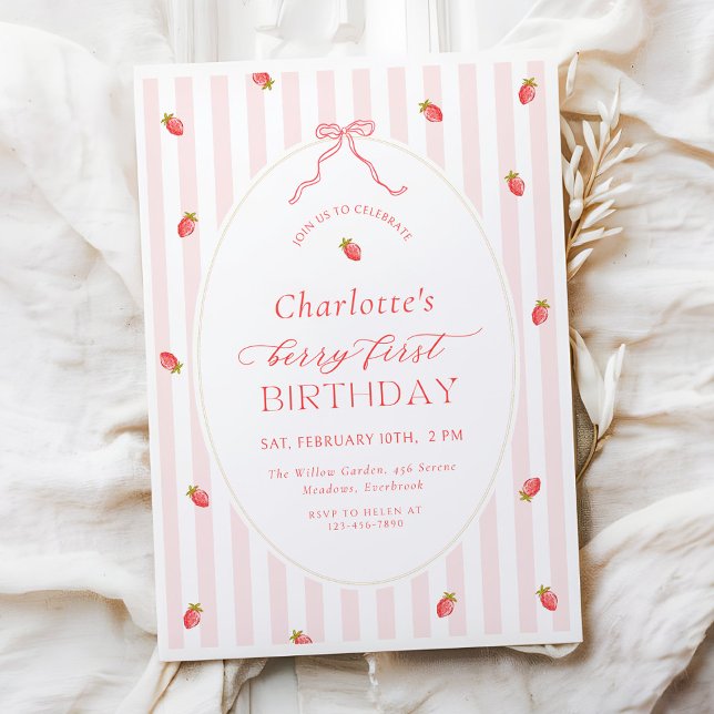 Convites Pastel Berry First Birthday Invitation (Criador carregado)