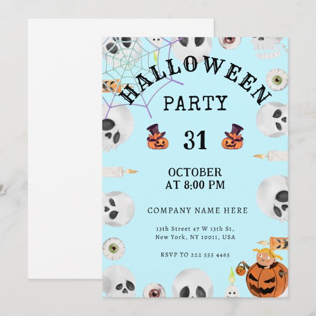 Convites Pastel Blue Classic Halloween Party (Frente/Verso)