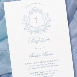 Convites pastel blue crest baby boy Baptism